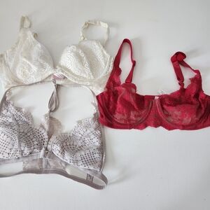 Victoria's Secret Lace Bra Trio - Red, White, Gray